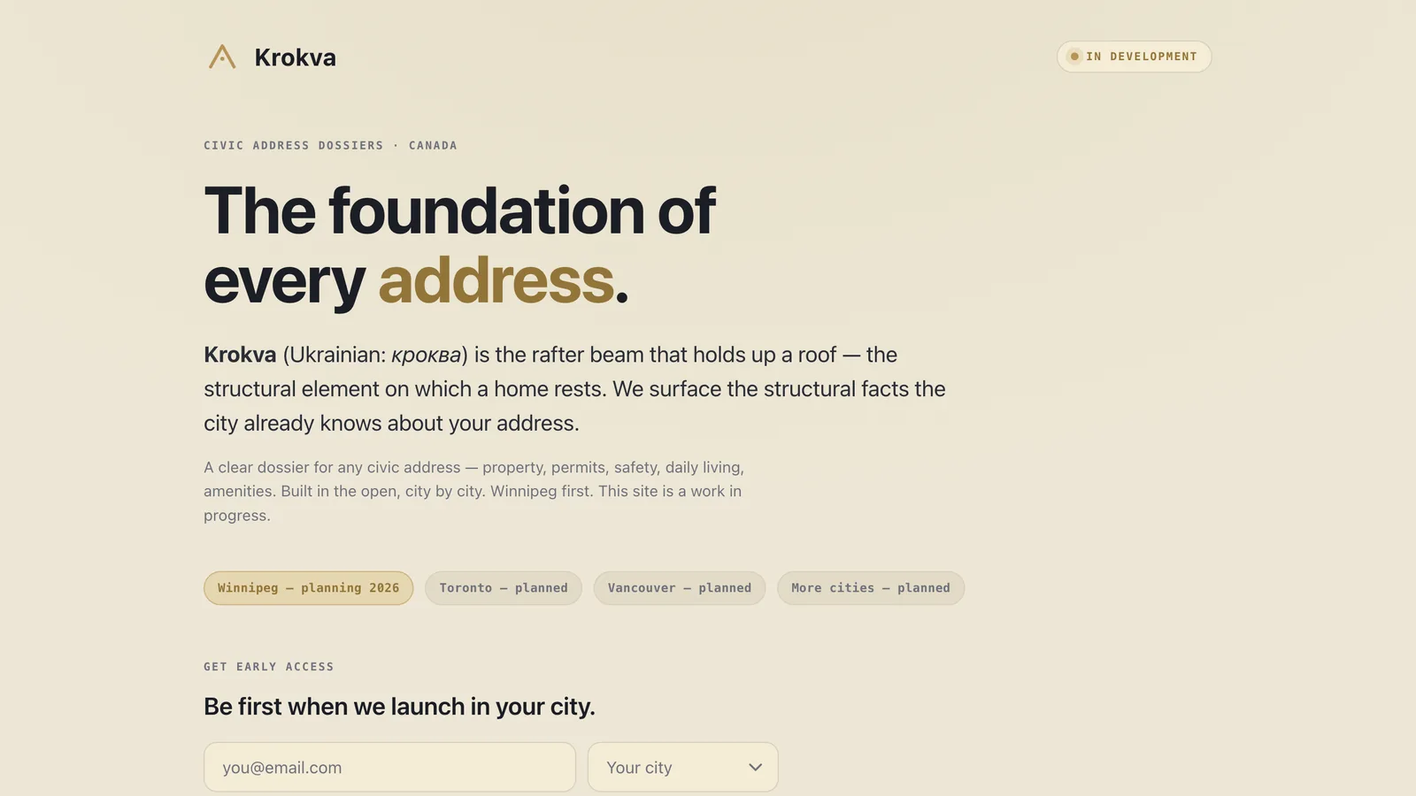 Screenshot of the krokva.com home page