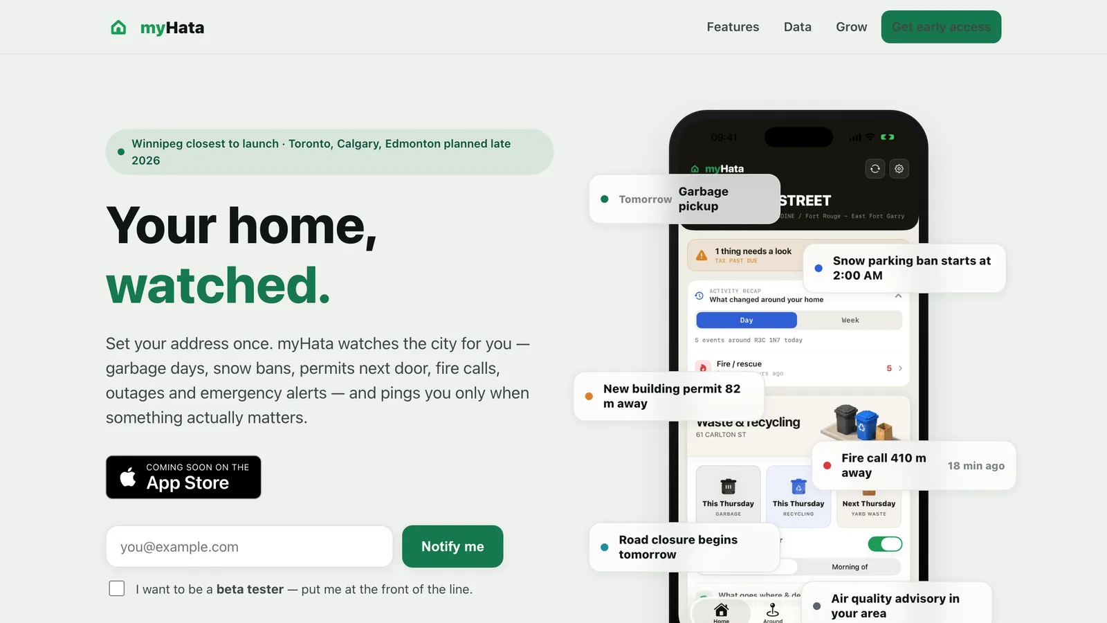 Screenshot of the myhata.app product site